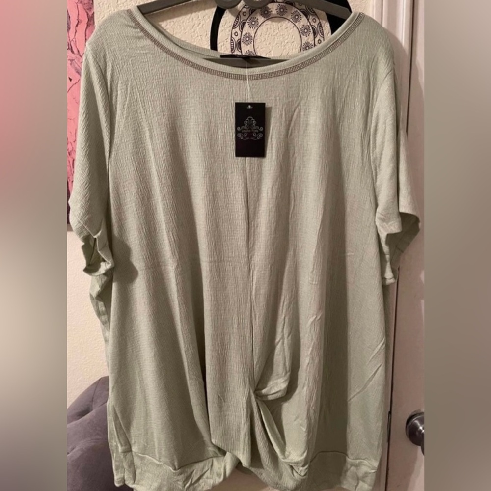 Louis Paris Plus Size Womens soft green short sleeve top size 3X NEW